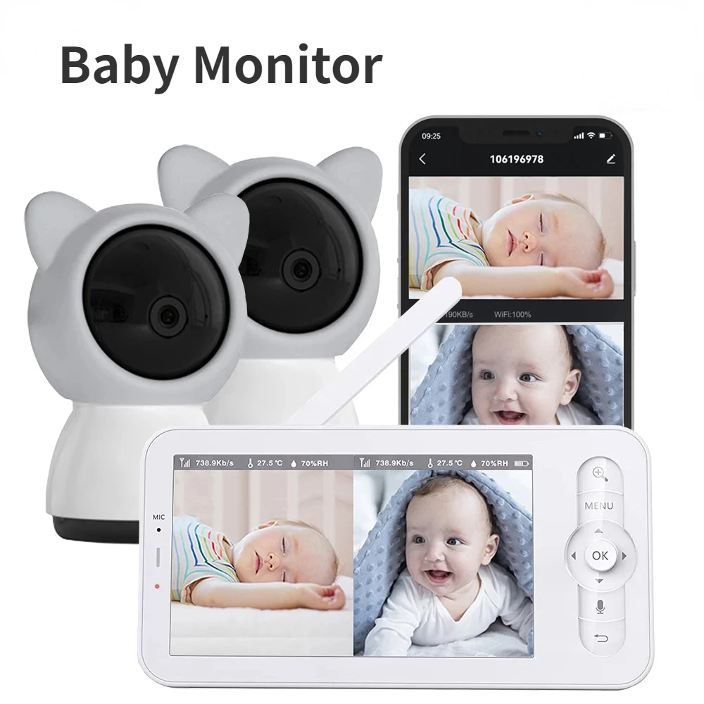Baby Monitor HD 5 Inch LCD Two - Audio Detect Music 评论和价格