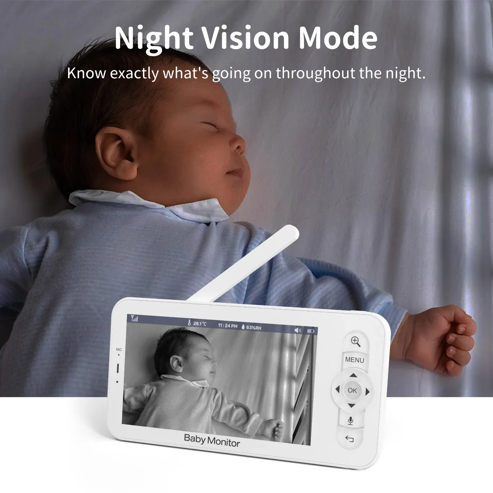 Baby Monitor HD 5 Inch LCD Two - Audio Detect Music 评论和价格