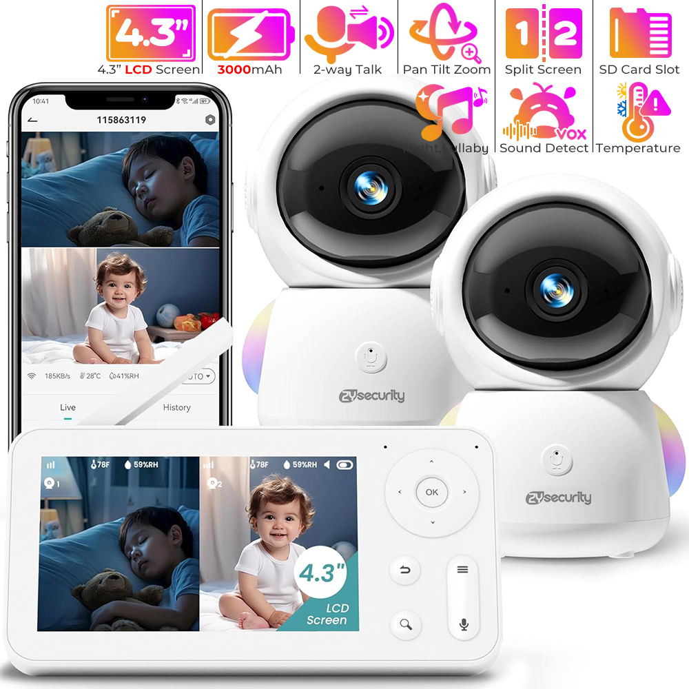 2K Baby Monitor with 2 Cameras - Audio Detect Music 评论和价格