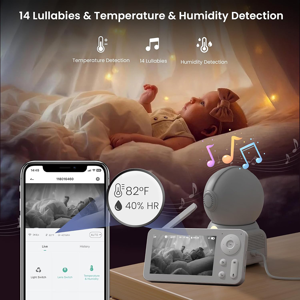 2K Baby Monitor with 2 Cameras - Audio Detect Music 评论和价格