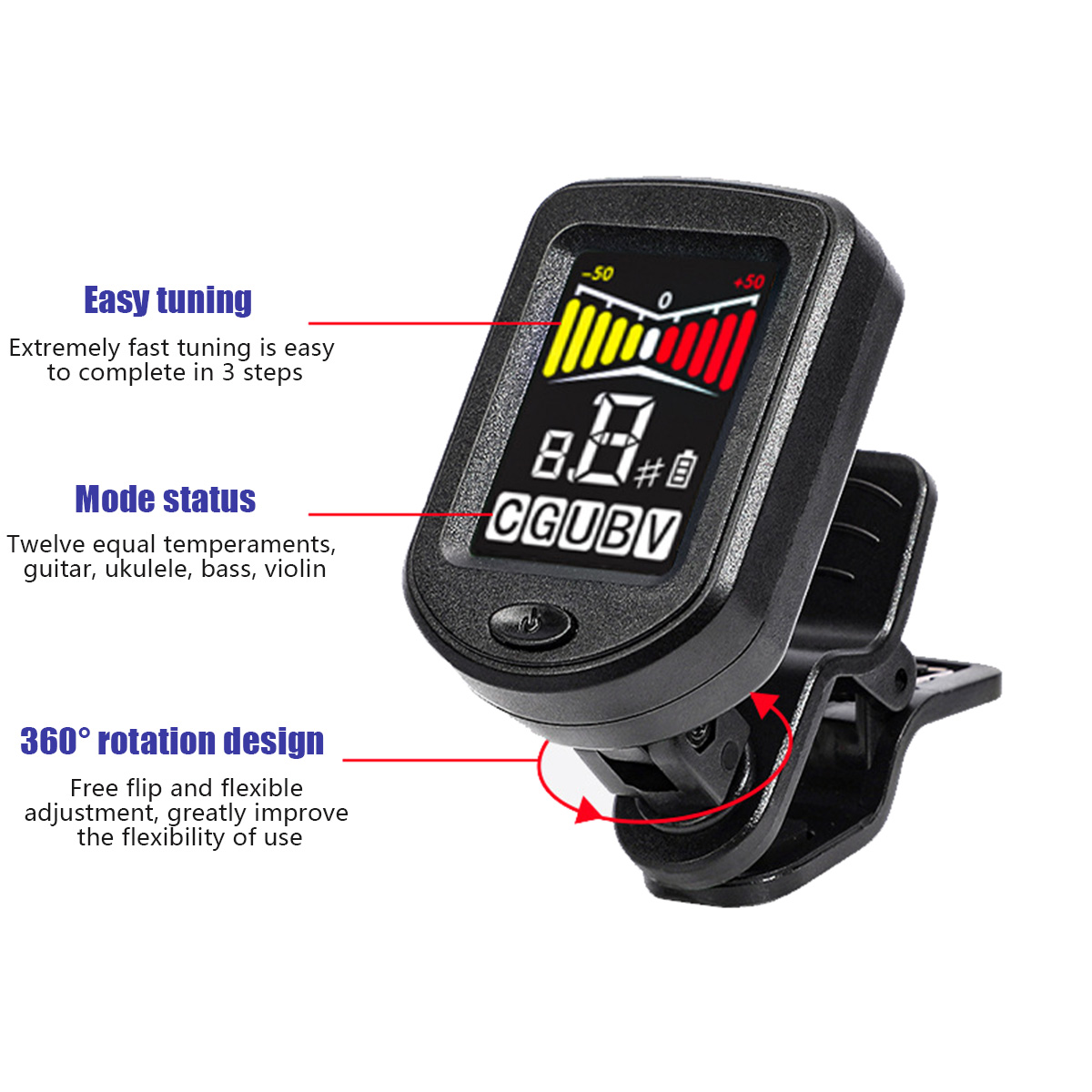 Clip-On Guitar Tuner with Regu - Guitar Tuner Clip 评论和价格